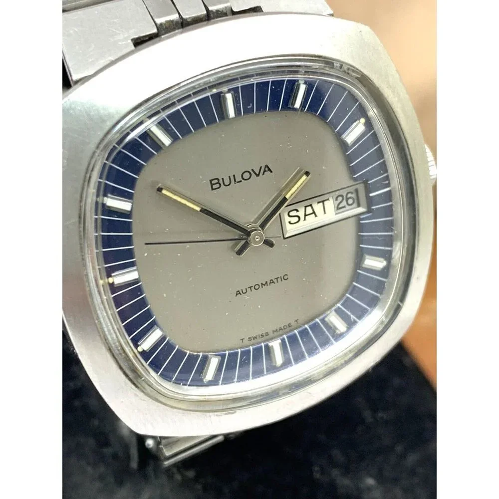 Bulova Men's Watch 7366 Vintage 1970's N3 Swiss Automatic Blue Silver Di…